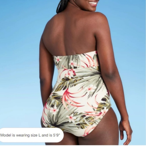 Kona Sol Tropical Floral Print One Piece Swimsuit, Size:  XL, Cream/Gree… - Picture 4 of 15